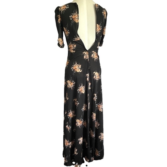 Vintage 70s Black Floral Sweetheart Neck Maxi Dress - 2-4/XS - Picture 8 of 11